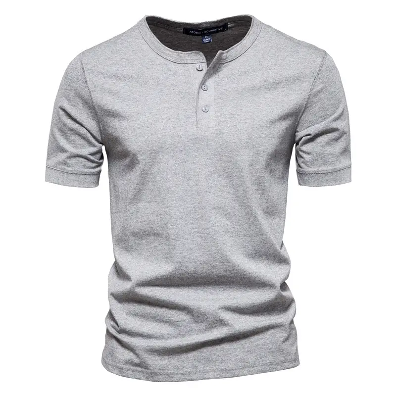 Men's Gray Slim Fit Button T-Shirt - Image 4