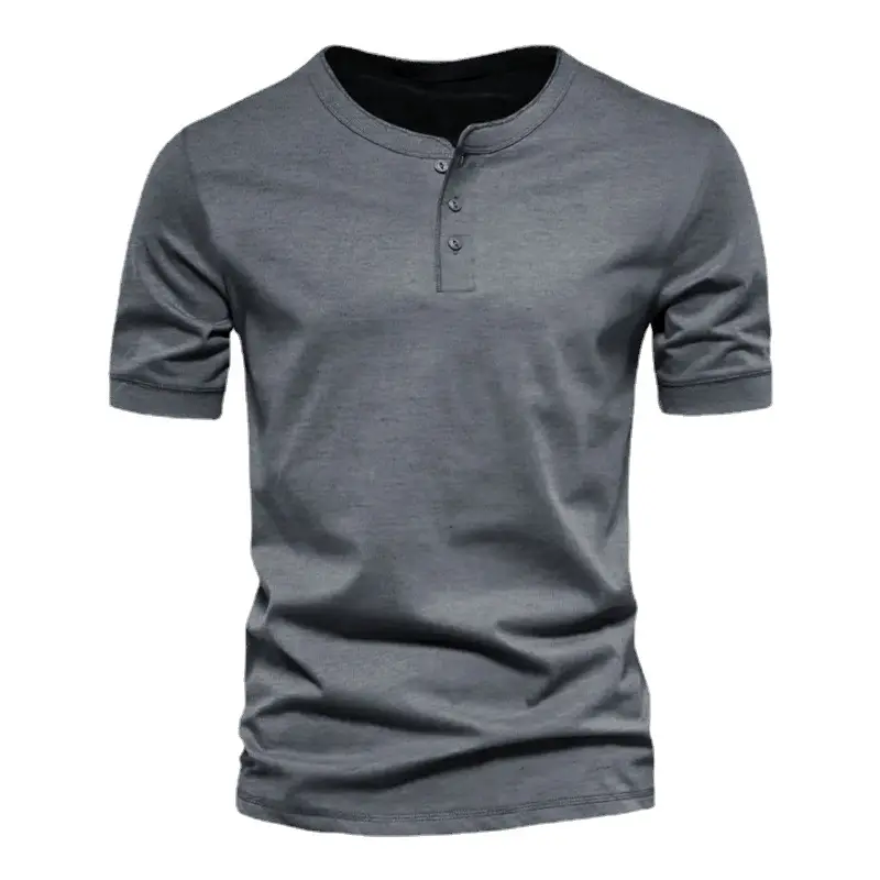 Men's Gray Slim Fit Button T-Shirt - Image 9