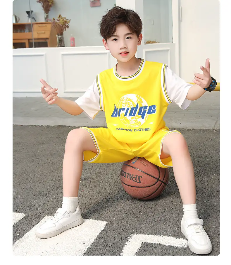 Boys' Yellow Basketball Shorts Set Medium Large — feature 18