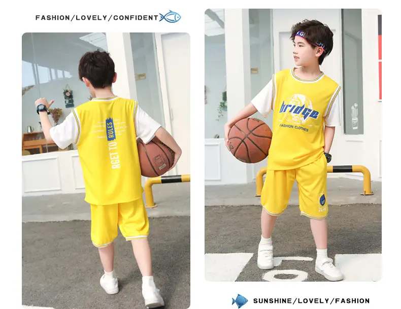 Boys' Yellow Basketball Shorts Set Medium Large — feature 19