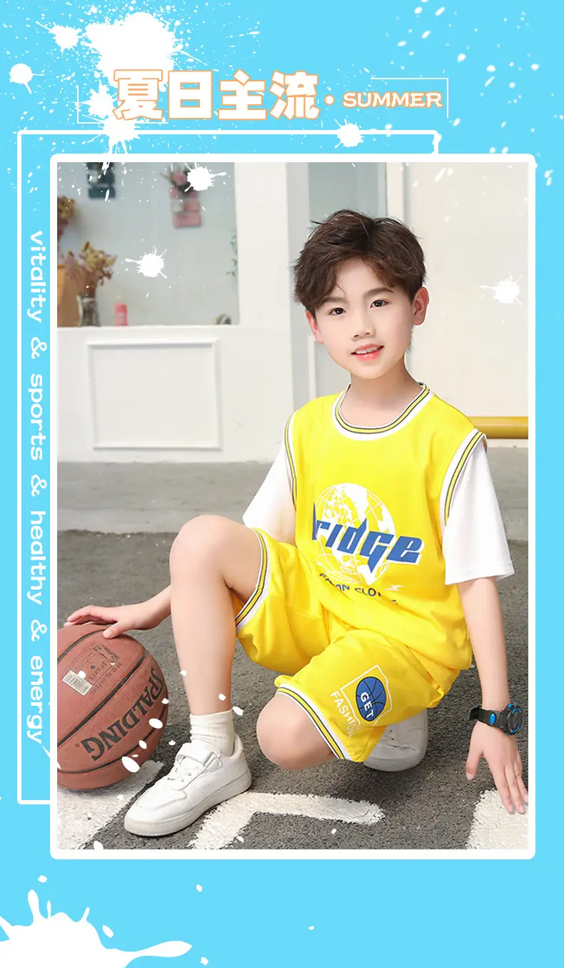 Boys' Yellow Basketball Shorts Set Medium Large — feature 2