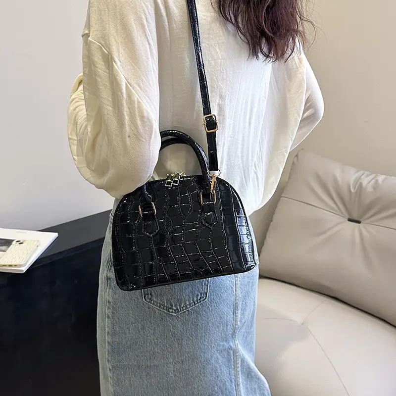 Red Croc Texture Shoulder Crossbody Bag for Women
