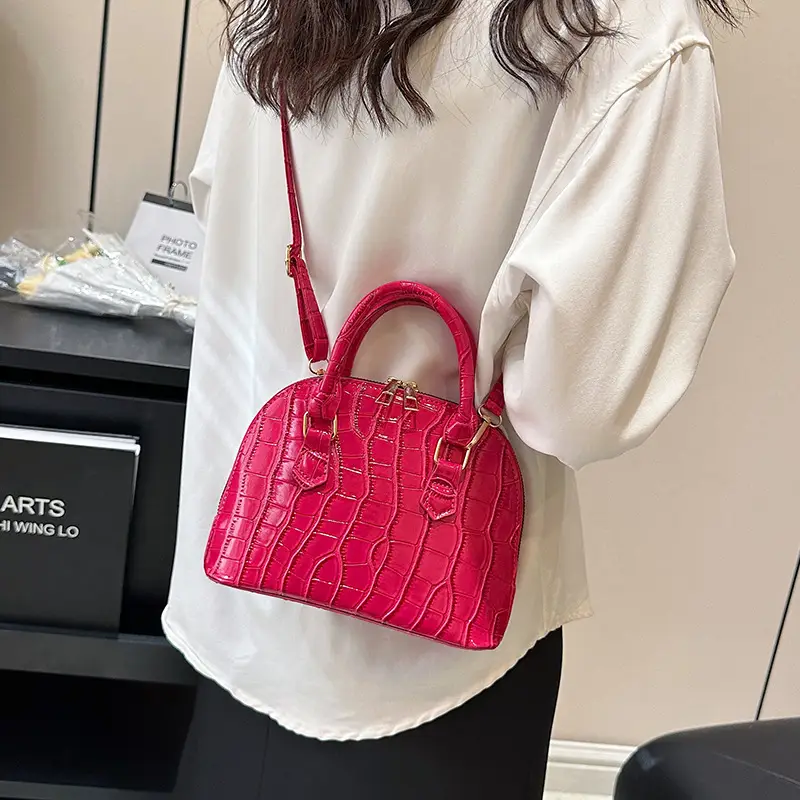 Red Croc Texture Shoulder Crossbody Bag for Women