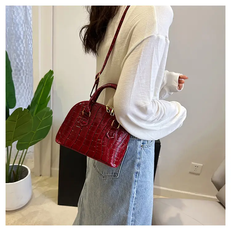 Red Croc Texture Shoulder Crossbody Bag for Women — feature 19