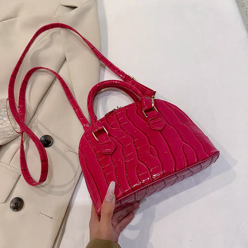 Red Croc Texture Shoulder Crossbody Bag for Women