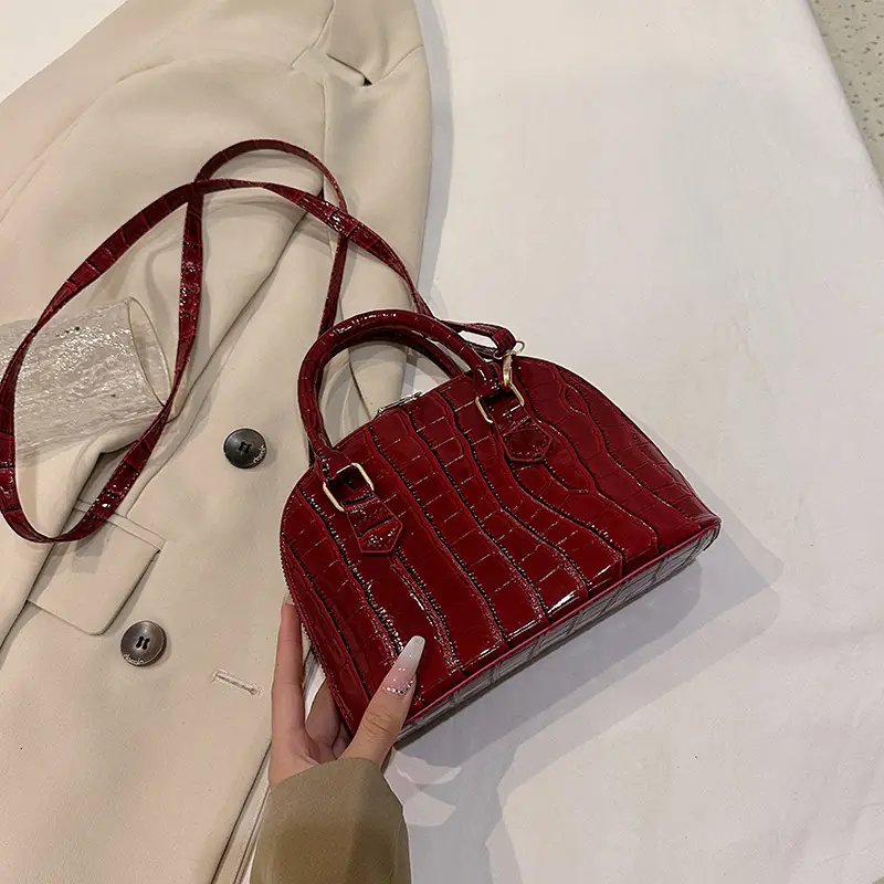 Red Croc Texture Shoulder Crossbody Bag for Women