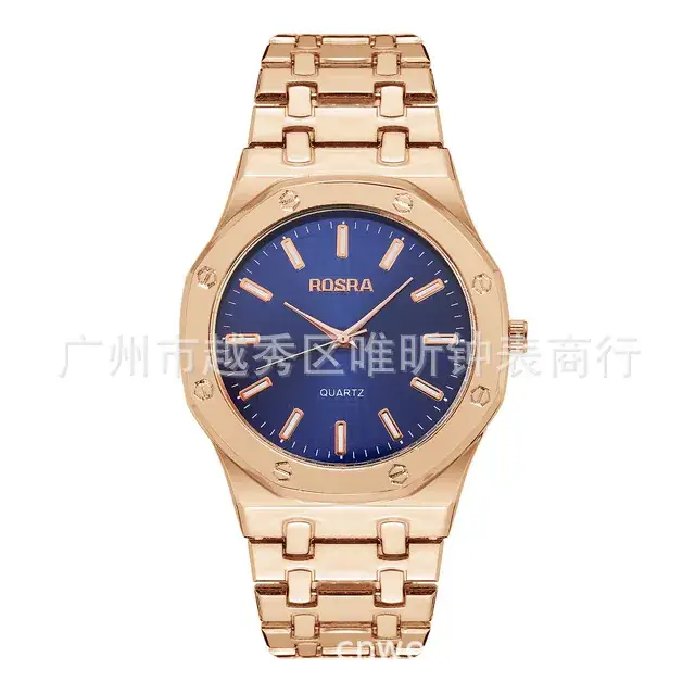 ROSRA Men's Black Gold Quartz Watch Round Dial