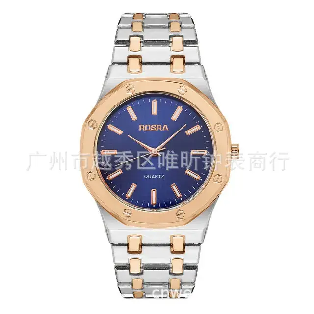 ROSRA Men's Black Gold Quartz Watch Round Dial