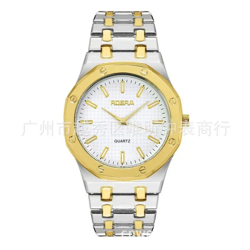 ROSRA Men's Black Gold Quartz Watch Round Dial