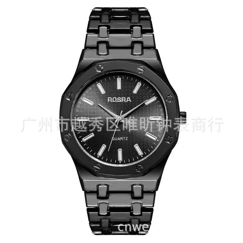 ROSRA Men's Black Gold Quartz Watch Round Dial