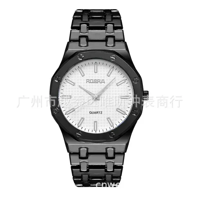 ROSRA Men's Black Gold Quartz Watch Round Dial