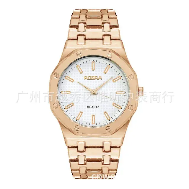 ROSRA Men's Black Gold Quartz Watch Round Dial
