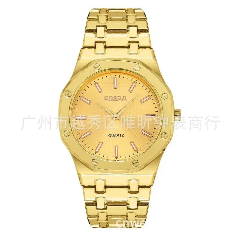 ROSRA Men's Black Gold Quartz Watch Round Dial