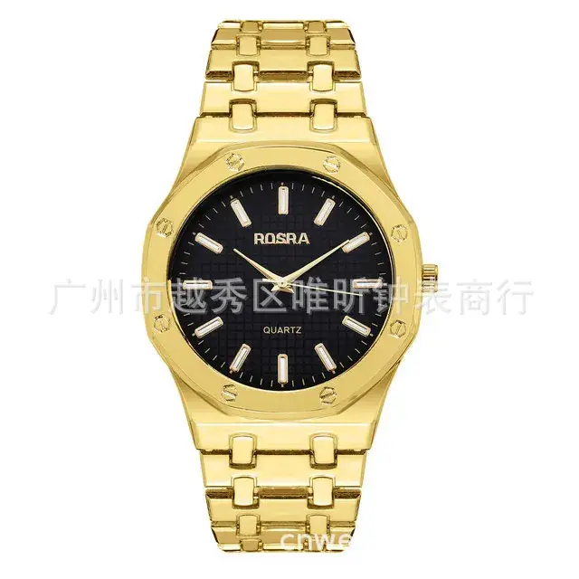 ROSRA Men's Black Gold Quartz Watch Round Dial