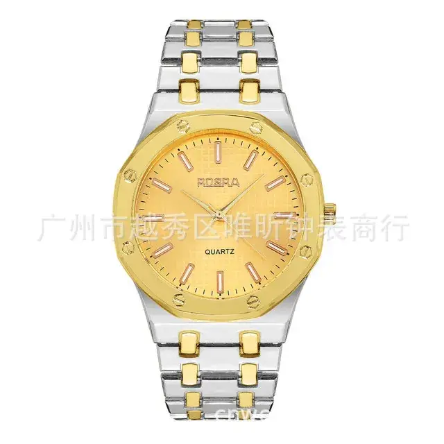 ROSRA Men's Black Gold Quartz Watch Round Dial