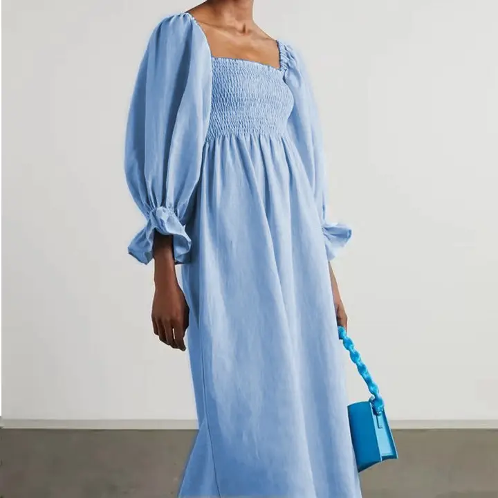 Pink Bubble Sleeve Dress for Women Spring Summer 2023 - Image 3