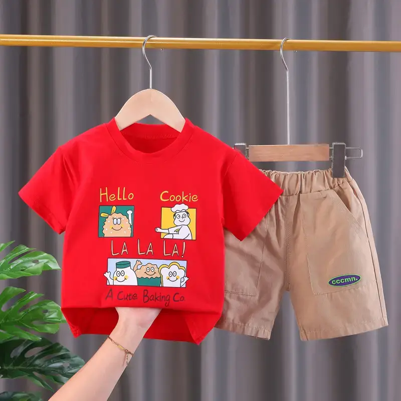 Red "Hello Cookies" Kids T-Shirt & Shorts Set