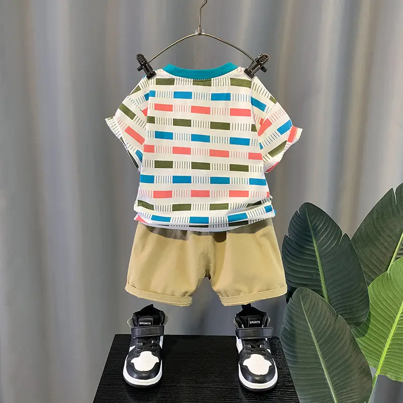 2023 Summer Baby Boys Colorful Square T-Shirt Shorts Set - Image 4