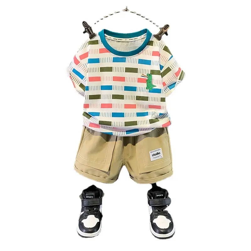2023 Summer Baby Boys Colorful Square T-Shirt Shorts Set - Image 5