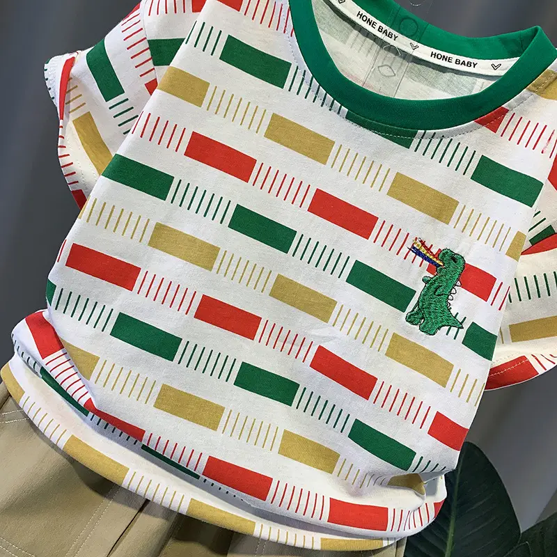 2023 Summer Baby Boys Colorful Square T-Shirt Shorts Set — feature 7