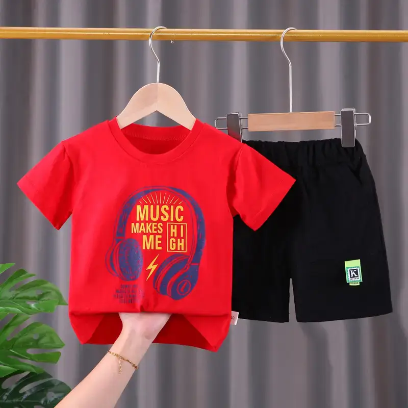 Children Cotton T-Shirt Shorts Set Yellow Black Summer - Image 3