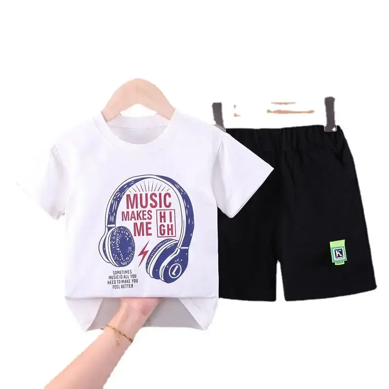 Children Cotton T-Shirt Shorts Set Yellow Black Summer - Image 6