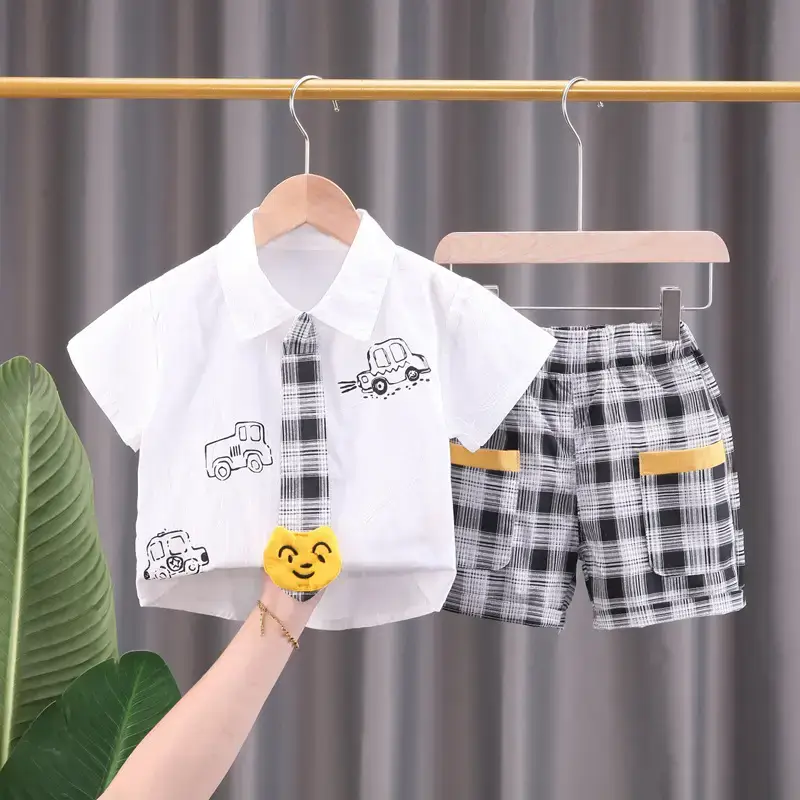 Children Cotton T-Shirt Shorts Set Summer Baby Boys - Image 5