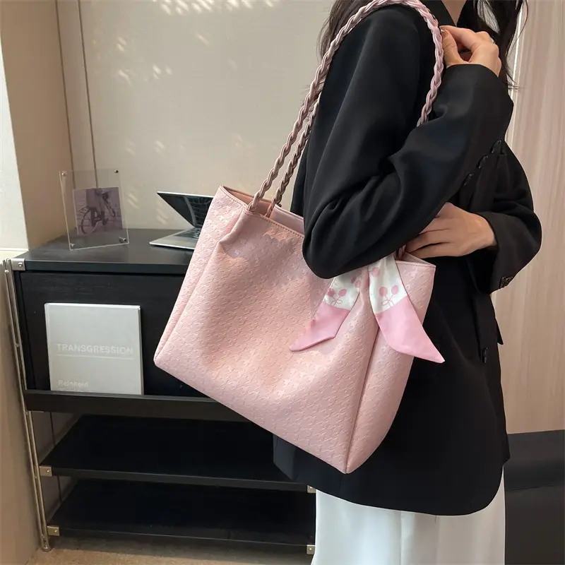 Pink Women's Large Capacity Shoulder Bag with Bow