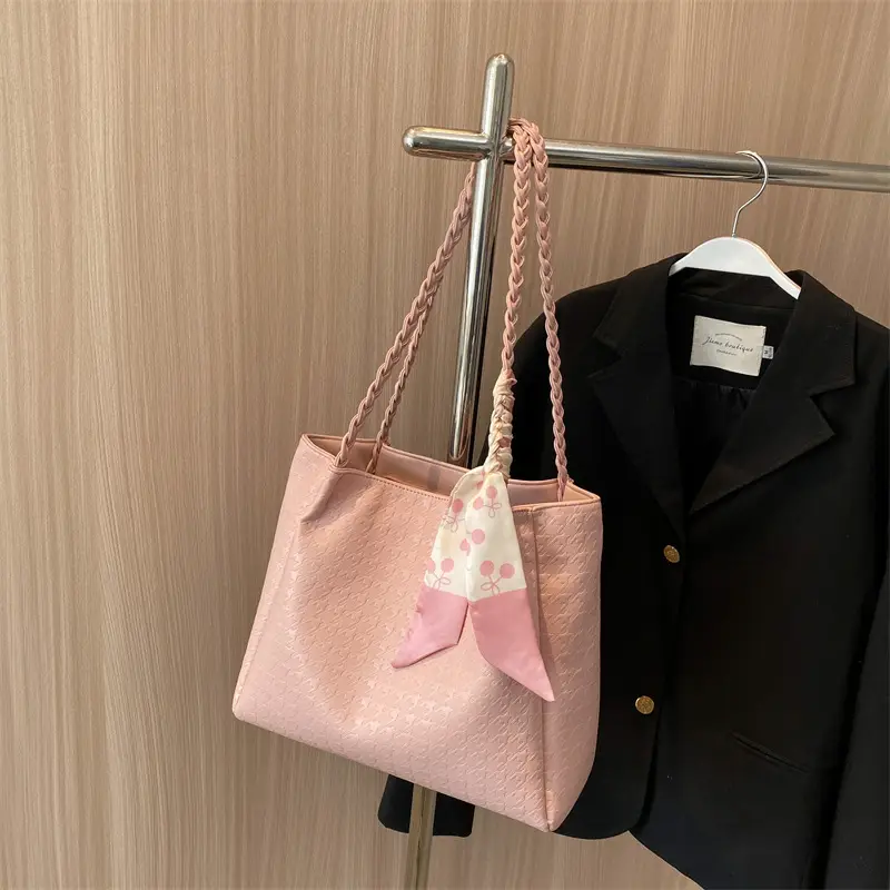 Pink Women's Large Capacity Shoulder Bag with Bow