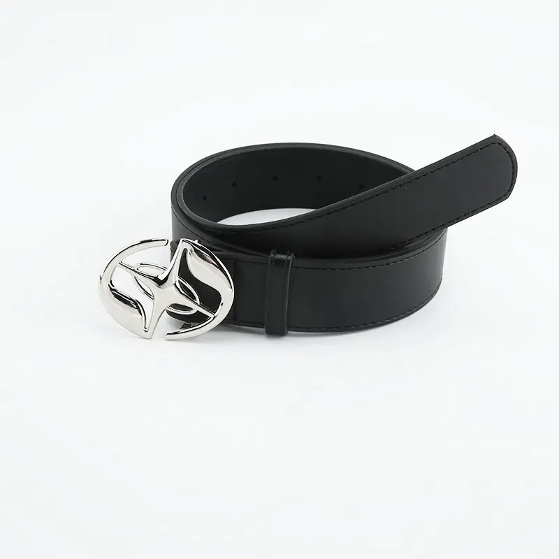 Women's Black Leather Belt with Silver Buckle - Image 4