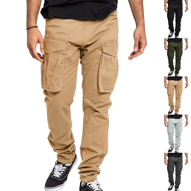 Men's Tan Multi-Pocket Cargo Pants Large — feature 2