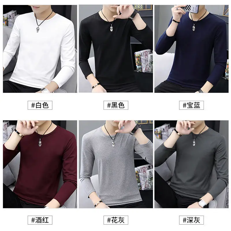 Men Long Sleeve T-Shirt Grey Slim Fit Round Neck - Image 10