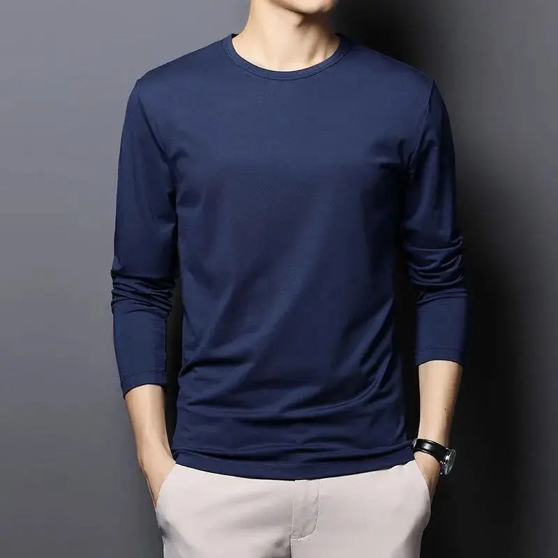 Men Long Sleeve T-Shirt Grey Slim Fit Round Neck — feature 21