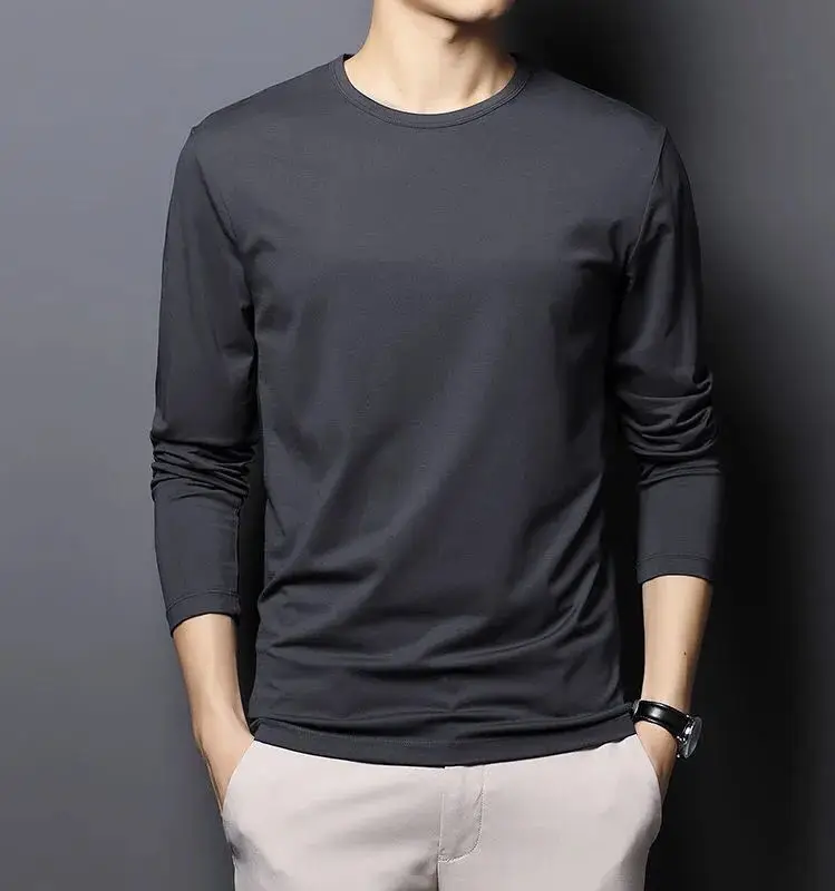 Men Long Sleeve T-Shirt Grey Slim Fit Round Neck — feature 23
