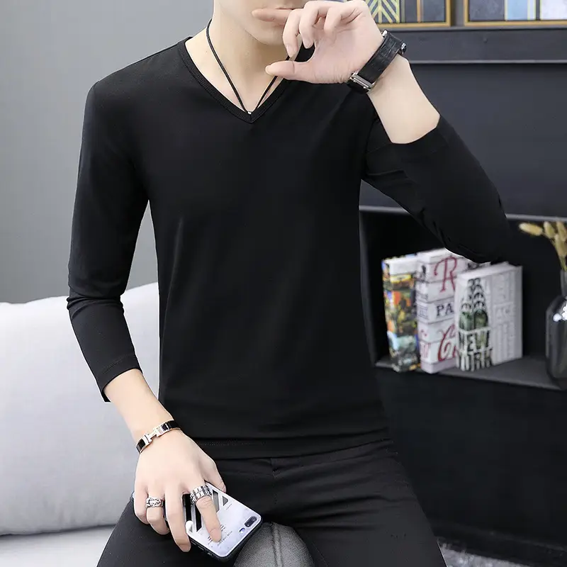Men Long Sleeve T-Shirt Grey Slim Fit Round Neck - Image 5