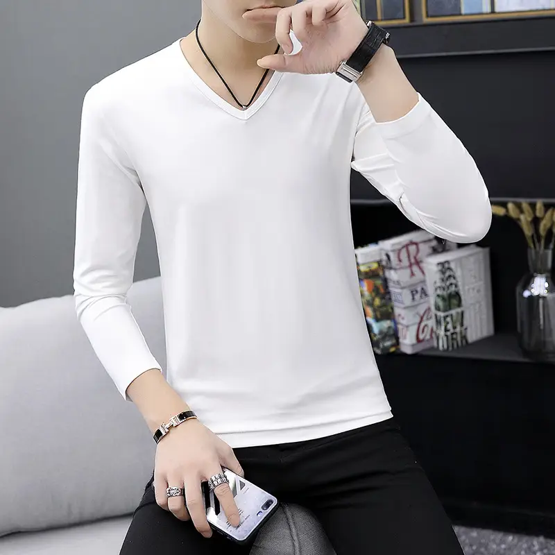 Men Long Sleeve T-Shirt Grey Slim Fit Round Neck - Image 6