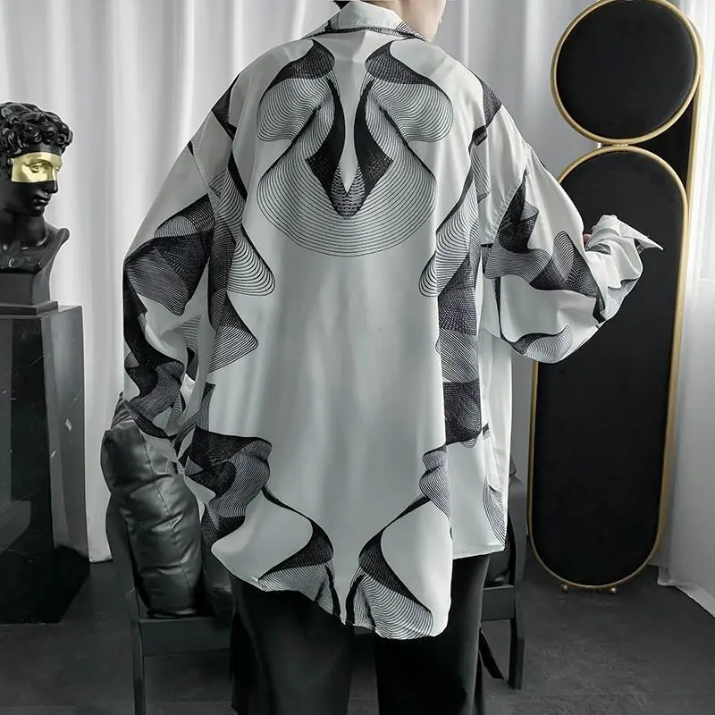 Men's Black Striped Long Sleeve Shirt Korean Style Loose Fit - Image 6