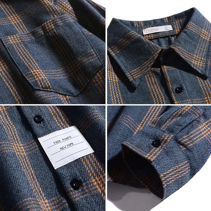 Men's Dark Blue Plaid Long Sleeve Shirt