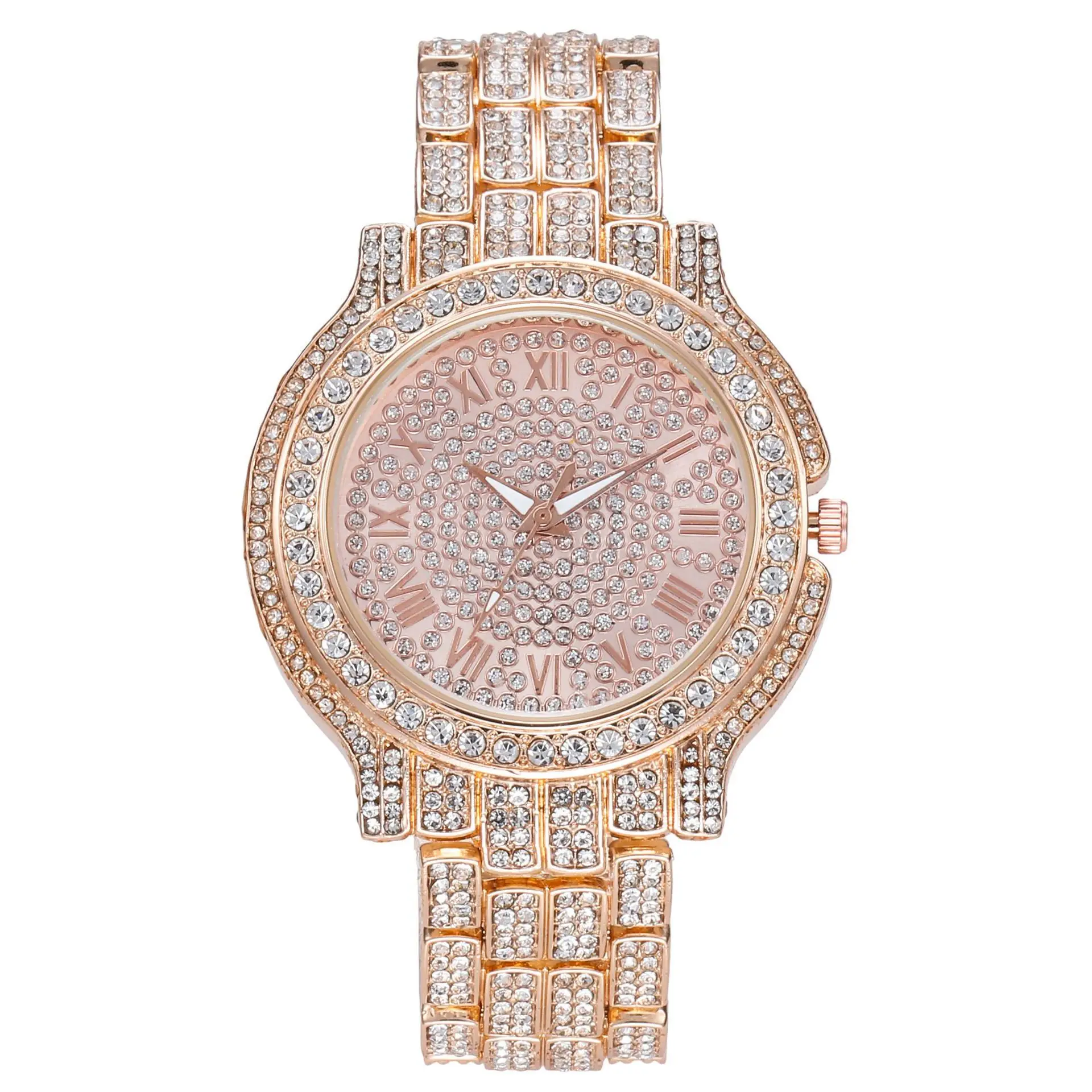 Starry Rhinestone Men's Quartz Watch with Diamond Band