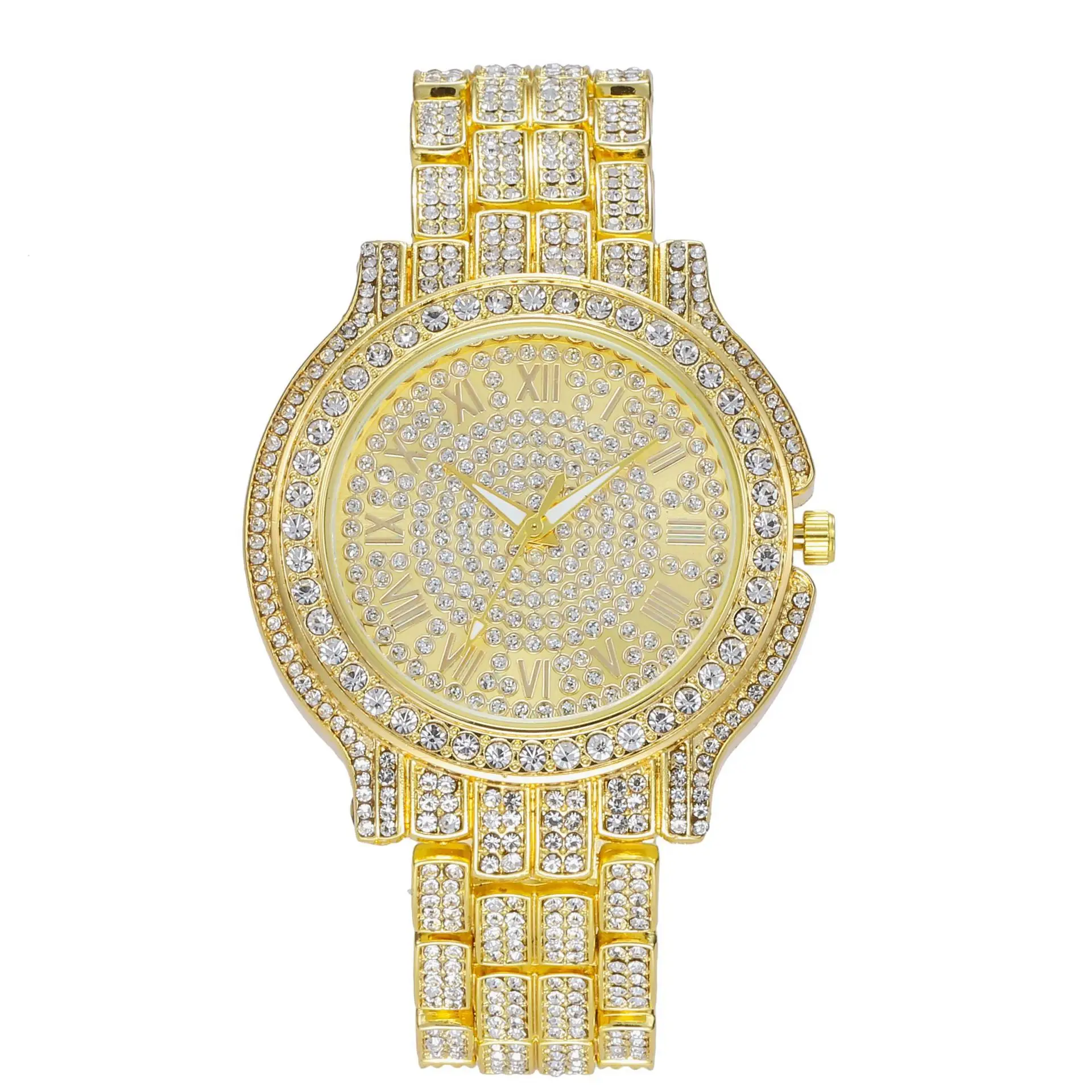 Starry Rhinestone Men's Quartz Watch with Diamond Band