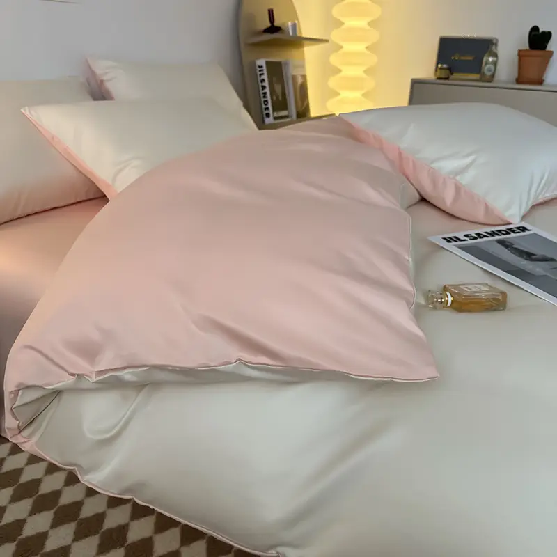 Ice Silk Four-piece Bed Sheet for Student Dormitory Summer Bed Cover Light Luxury Simple Quilt Cover High-grade Bedding 2m Quilt Cover for Hair