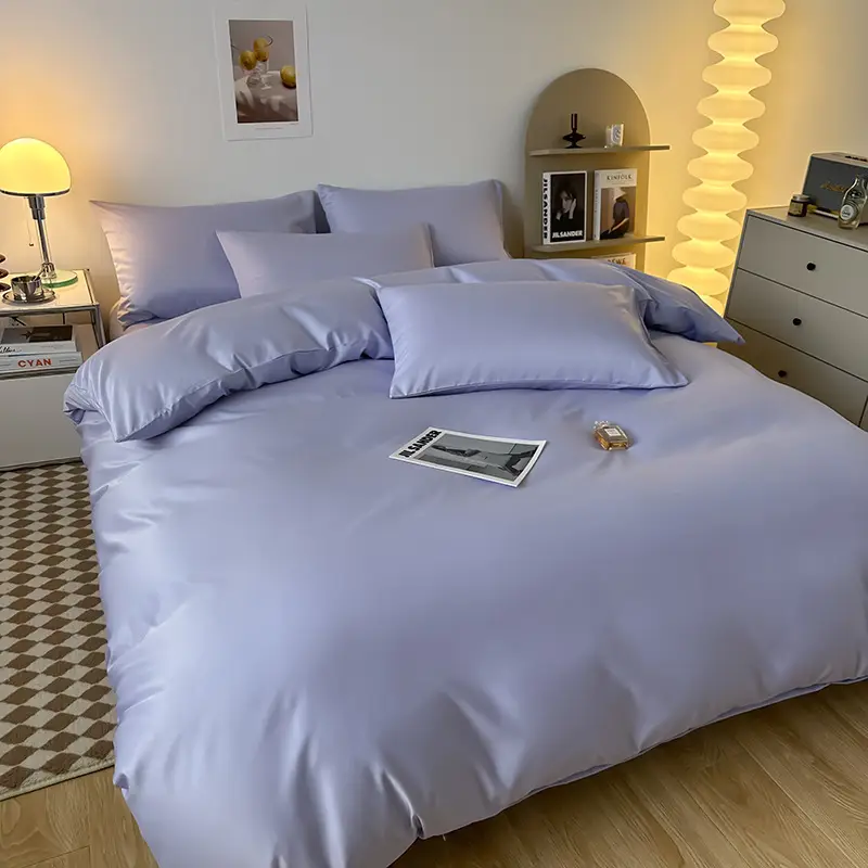 Ice Silk Four-piece Bed Sheet for Student Dormitory Summer Bed Cover Light Luxury Simple Quilt Cover High-grade Bedding 2m Quilt Cover for Hair