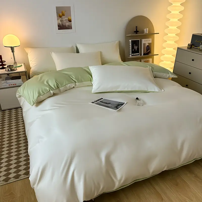 Ice Silk Four-piece Bed Sheet for Student Dormitory Summer Bed Cover Light Luxury Simple Quilt Cover High-grade Bedding 2m Quilt Cover for Hair