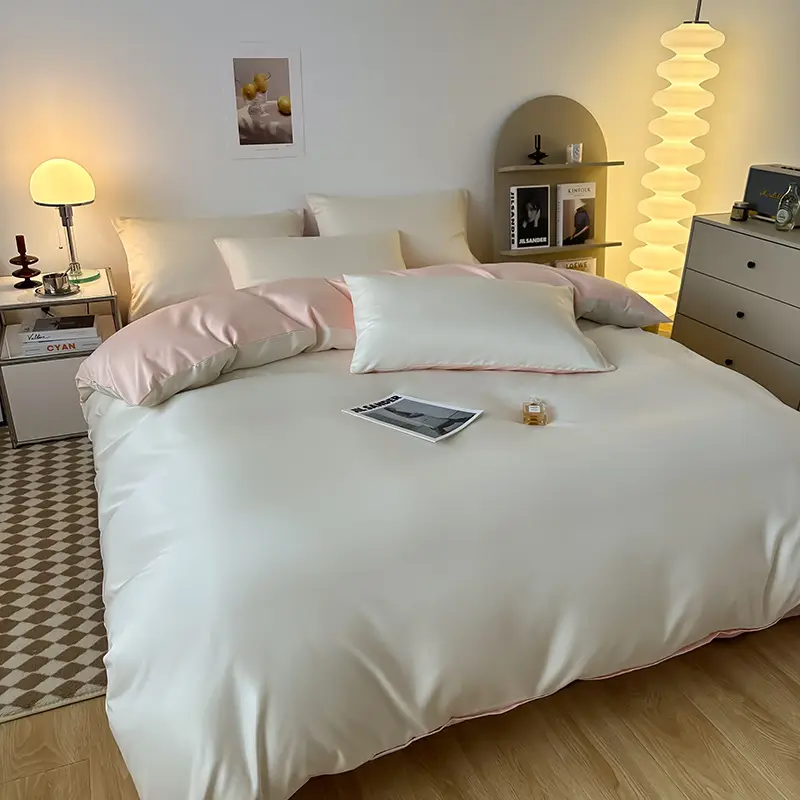 Ice Silk Four-piece Bed Sheet for Student Dormitory Summer Bed Cover Light Luxury Simple Quilt Cover High-grade Bedding 2m Quilt Cover for Hair