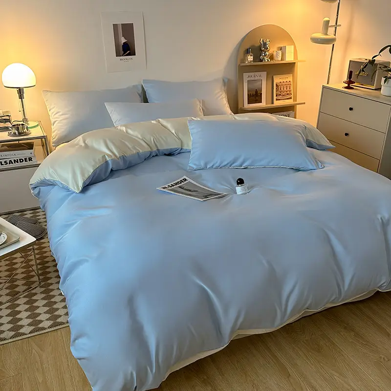 Ice Silk Four-piece Bed Sheet for Student Dormitory Summer Bed Cover Light Luxury Simple Quilt Cover High-grade Bedding 2m Quilt Cover for Hair