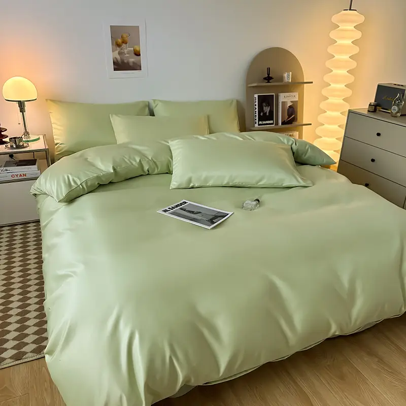 Ice Silk Four-piece Bed Sheet for Student Dormitory Summer Bed Cover Light Luxury Simple Quilt Cover High-grade Bedding 2m Quilt Cover for Hair