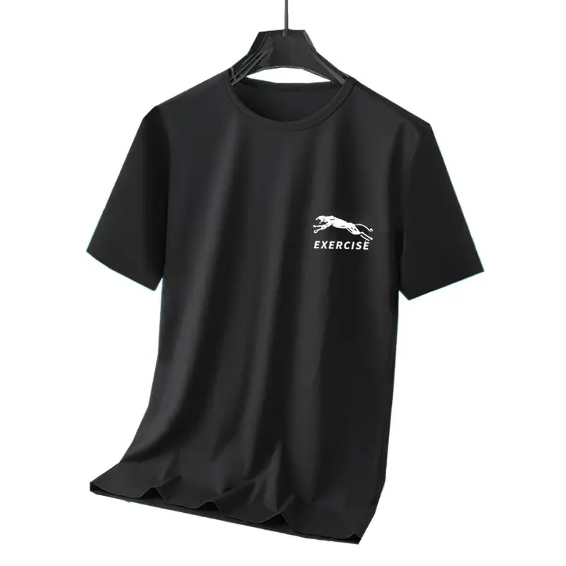 Men Ice Silk T-Shirt Large Grey Exercise Print - Image 11