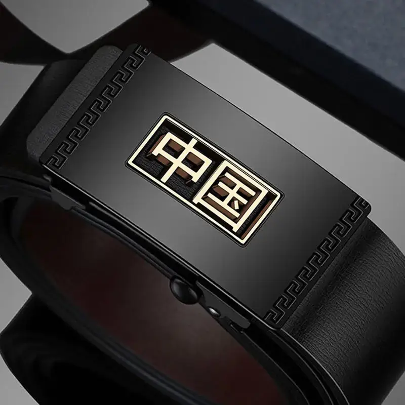 Men's Black Gold Digital Belt with Greek Key Design - Image 3