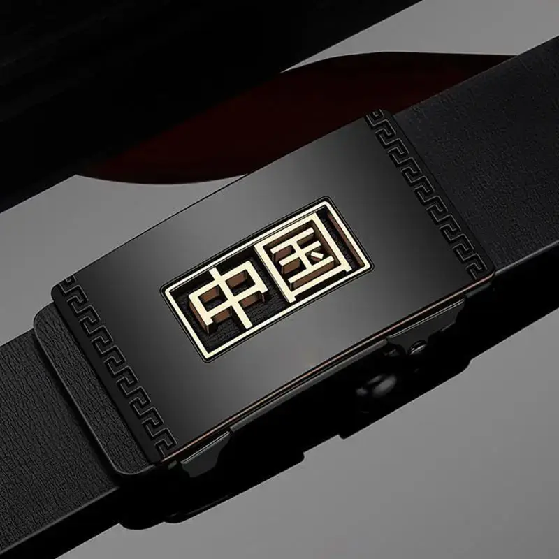 Men's Black Gold Digital Belt with Greek Key Design - Image 5
