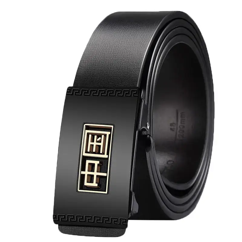 Men's Black Gold Digital Belt with Greek Key Design - Image 7